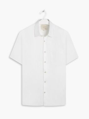 Nature Fabric-Classic White Linen Short-Sleeve Button Down Shirt Lightweight